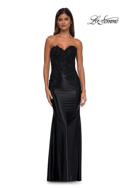 Picture of: Strapless Satin Dress with Lace Top and Sweetheart Neckline in Black, Style: 32582, Detail Picture 6