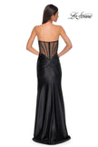Picture of: Strapless Stretch Satin Dress with Sheer Corset Back in Black , Style 32649, Detail Picture 6