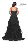 Picture of: Ruffle Tulle Dress with Unique Skirt and Illusion Corset Bodice in Black , Style 32719, Detail Picture 6