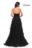 Picture of: Prom Dress with Tulle Ruffle Skirt and Satin Corset Top in Black , Style 32760, Detail Picture 6