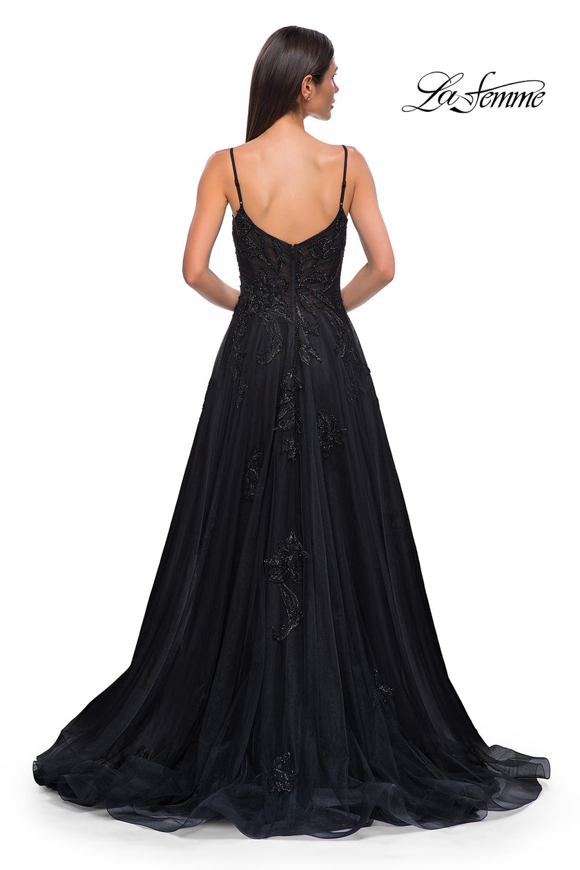 Picture of: Gorgeous A-line Tulle Gown with Beaded Floral Applique in Black , Style 32781, Detail Picture 6