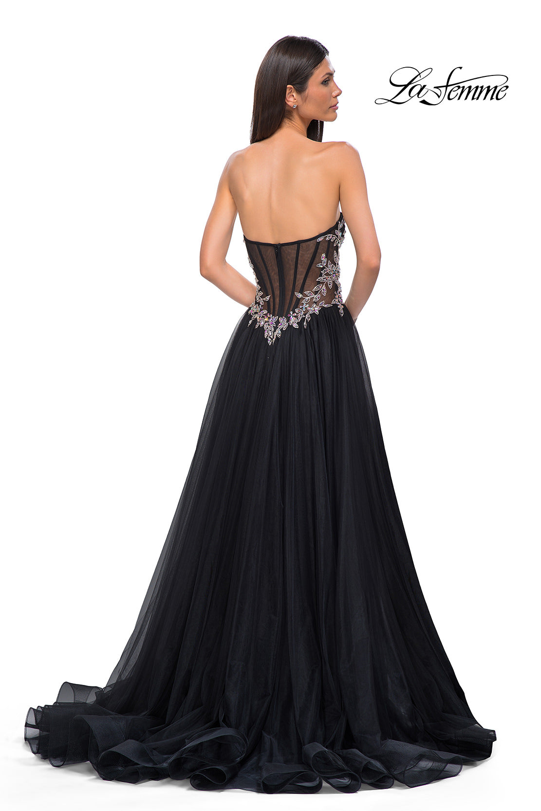 Picture of: A-line Tulle Prom Dress with Stunning Floral Beaded Design in Black , Style 32862, Detail Picture 6