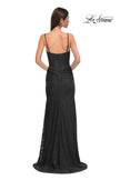Picture of: Stretch Lace Dress with Illusion Corset Waist and Ruching in Black , Style 32947, Detail Picture 6