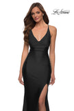 Picture of: V Neck Jersey Fitted Prom Dress with Tie Up Back in Black, Style 29785, Detail Picture 7