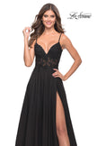 Picture of: A-line Gown with Sheer Floral Embellished Bodice in Jewel Tones in Black, Style: 30639, Detail Picture 7