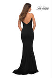 Picture of: Jersey Long Dress with Diamond Thin Straps in Black, Style: 30785, Detail Picture 7