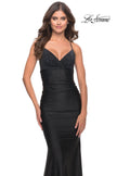 Picture of: Embellished Rhinestone Jersey Long Dress with Lace Up Back in Black, Style: 30996, Detail Picture 7
