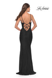 Picture of: Simple Jersey Dress with Low Open Back and Ruched Zipper in Black, Style: 31227, Detail Picture 7