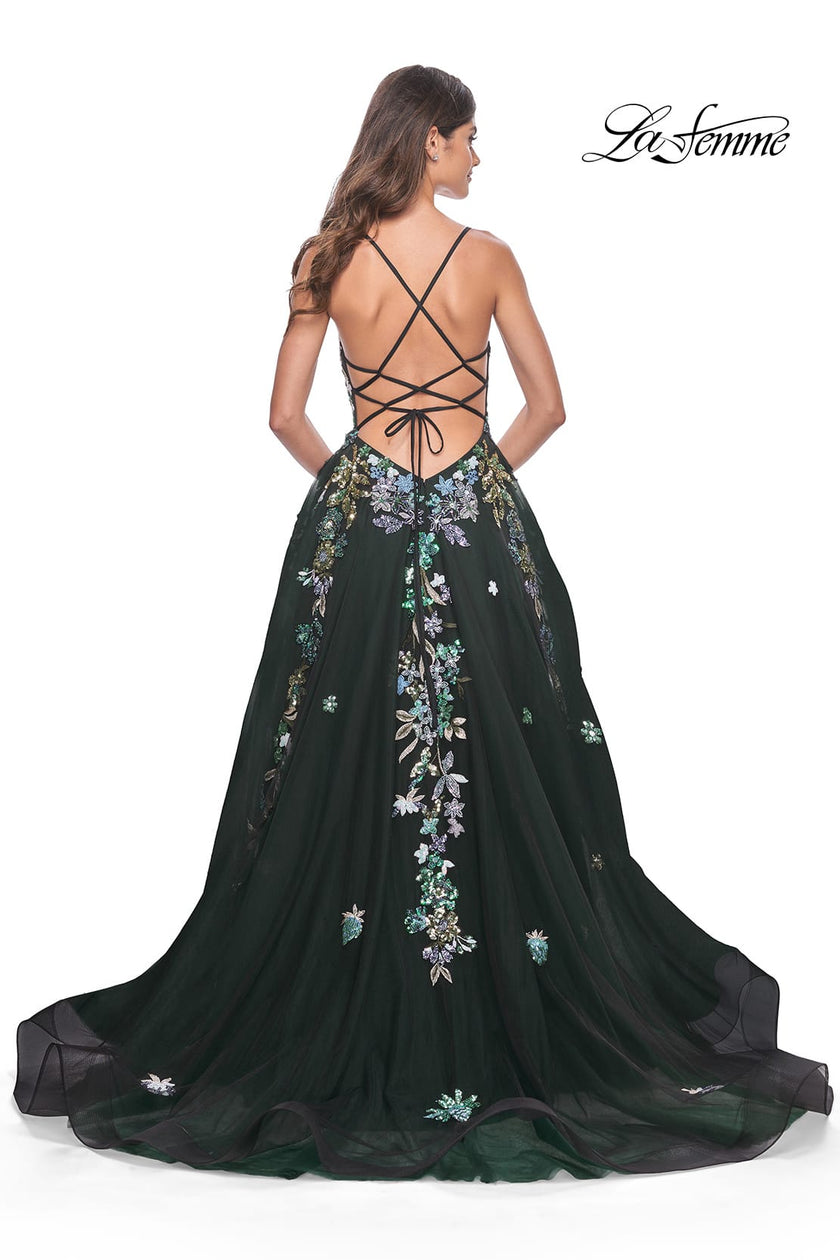 Picture of: Gorgeous Sequin Floral Lace Applique A-Line Tulle Prom Dress in Black, Style: 32023, Detail Picture 7