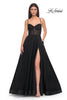 Picture of: A-Line Tulle Gown with High Slit and Illusion Rhinestone Fishnet Bodice in Black, Style: 32135, Detail Picture 7