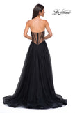 Picture of: Strapless Tulle Evening Dress with Basque Waist and Satin Bodice in Black , Style 32771, Detail Picture 7