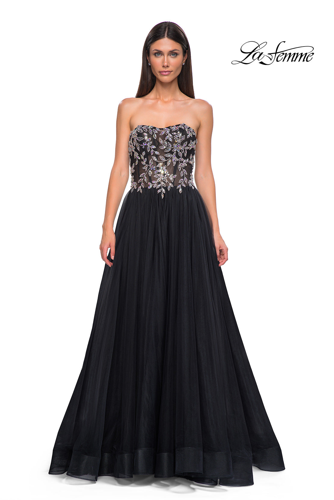 Picture of: A-line Tulle Prom Dress with Stunning Floral Beaded Design in Black , Style 32862, Detail Picture 7