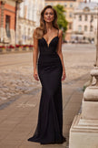 Picture of: Ruched Fitted Gown with Deep Plunge Neckline and Train in Black, Style: 33378, Detail Picture 7