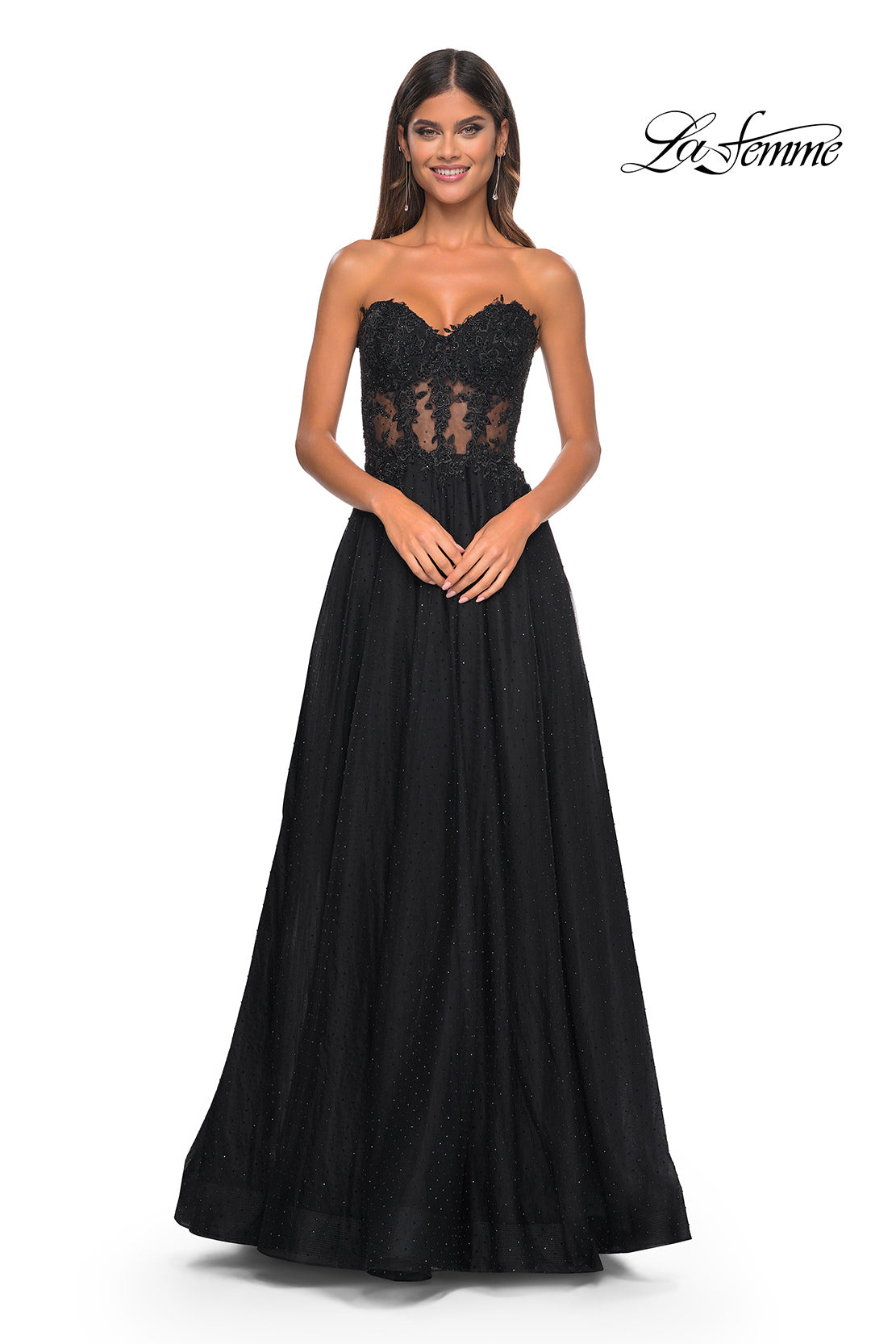 Picture of: A-Line Tulle Ballgown with Lace Illusion Bodice in Black, Style: 32313, Detail Picture 19