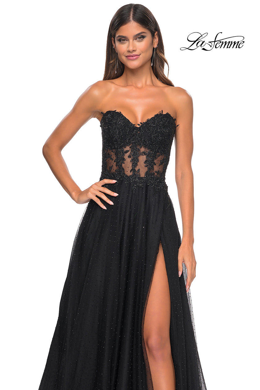 Picture of: A-Line Tulle Ballgown with Lace Illusion Bodice in Black, Style: 32313, Detail Picture 21