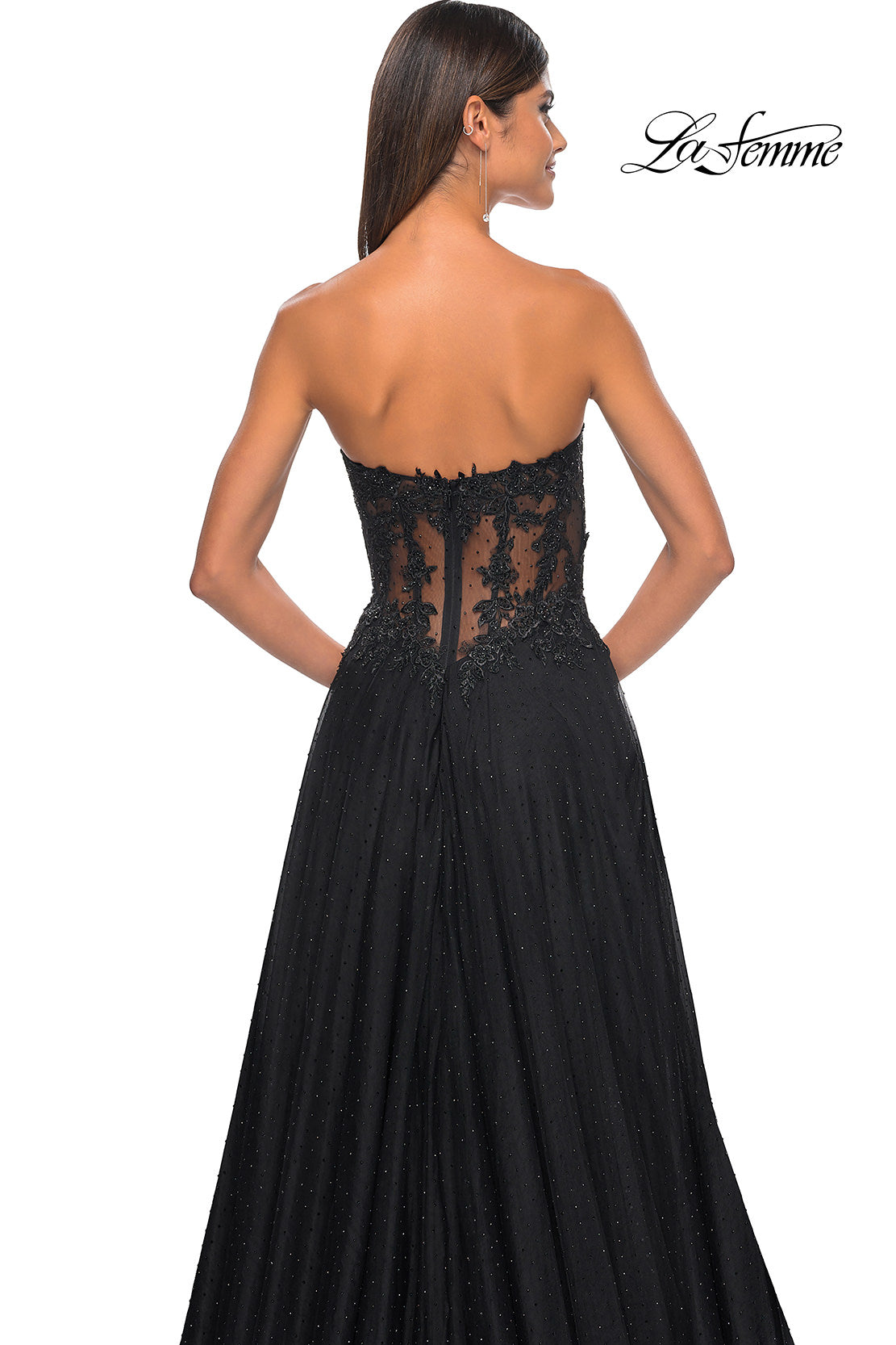 Picture of: A-Line Tulle Ballgown with Lace Illusion Bodice in Black, Style: 32313, Detail Picture 22