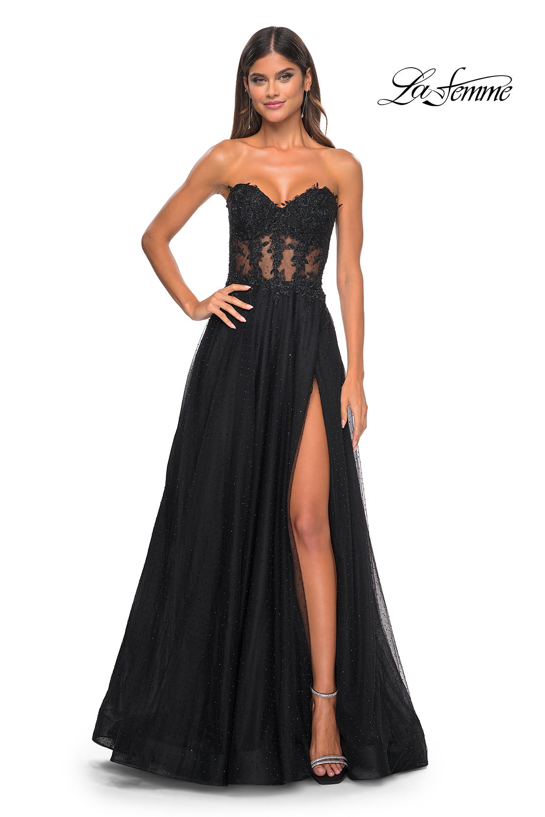 Picture of: A-Line Tulle Ballgown with Lace Illusion Bodice in Black, Style: 32313, Detail Picture 3