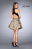 Picture of: Short Metallic Homecoming Dress with Choker in Black/Gold, Style: 25168, Detail Picture 3