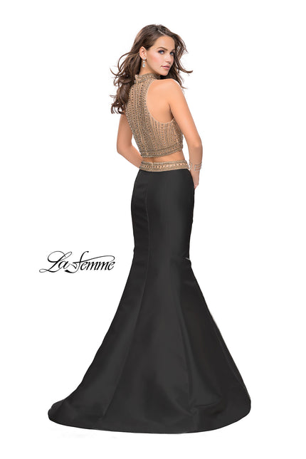 Picture of: Two Piece Mermaid Style Dress with Beading in Black Gold, Style: 25467, Back Picture