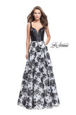 Picture of: Floral Printed A-line Prom Dress with Low V Back in Black Ivory, Style: 25976, Main Picture