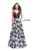 Picture of: Floral Printed A-line Prom Dress with Low V Back in Black Ivory, Style: 25976, Main Picture