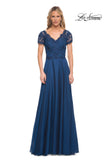 Picture of: Long Chiffon Dress with Lace Bodice and Pockets in Midnight Blue, Style: 27098, Detail Picture 4