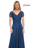 Picture of: Long Chiffon Dress with Lace Bodice and Pockets in Midnight Blue, Style: 27098, Detail Picture 6