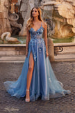 Picture of: Gorgeous Beaded Lace Applique Gown with Illusion Bodice in Blue, Style: 32057, Main Picture
