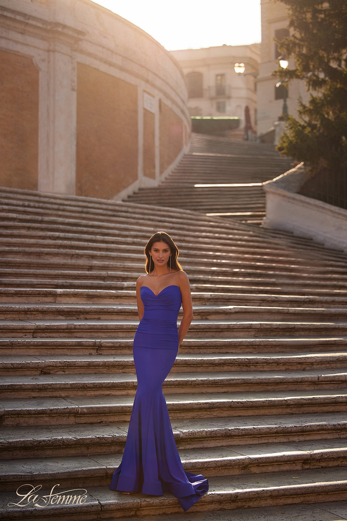 Picture of: Simple Jersey Mermaid Prom Dress with Structured Hem in Blue, Style: 32289, Detail Picture 2