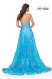 Picture of: Sequin Lace Print Tulle A-Line Prom Dress with Illusion Bodice in Blue, Style: 32223, Detail Picture 7