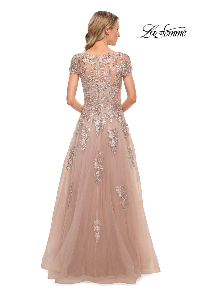 Picture of: Gorgeous Lace and Tulle Gown with Full Skirt and Sleeves in Pink, Style: 29829, Back Picture