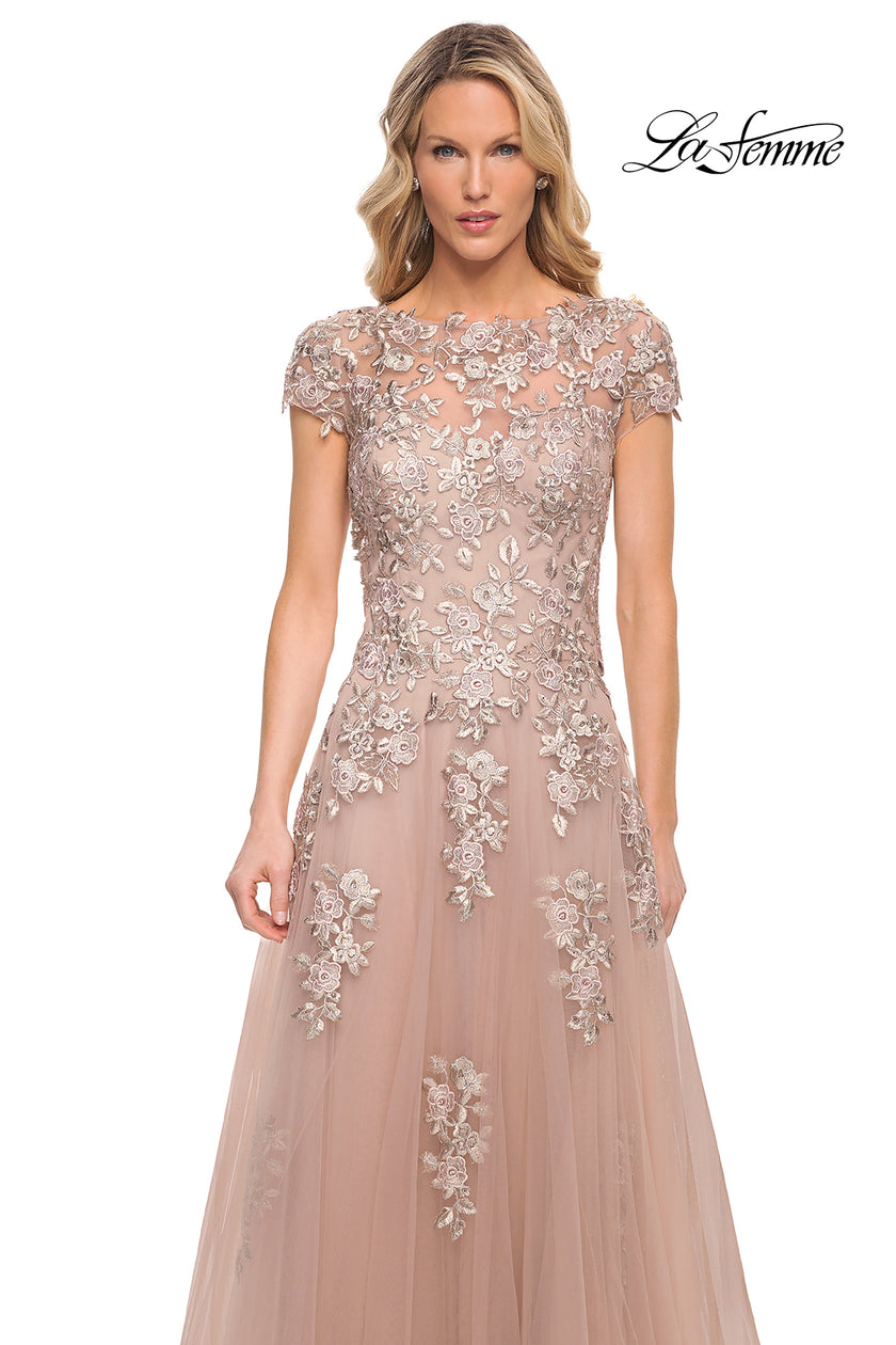 Picture of: Gorgeous Lace and Tulle Gown with Full Skirt and Sleeves in Pink, Style: 29829, Detail Picture 1