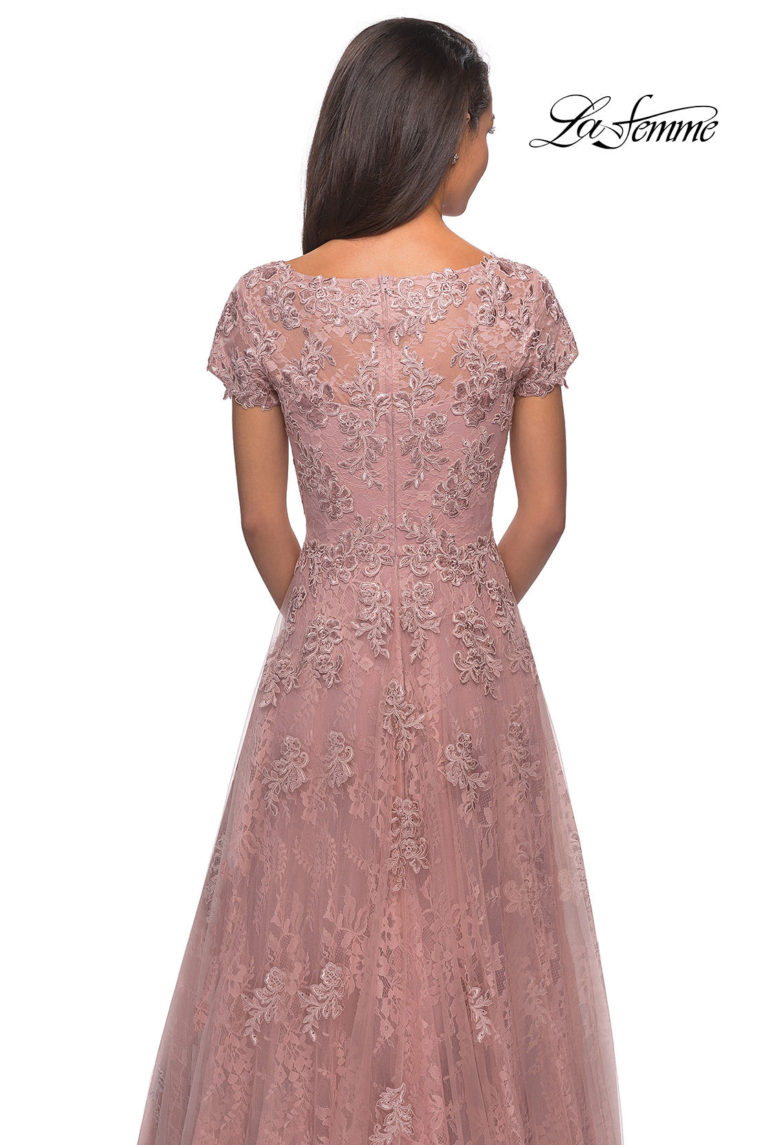 Picture of: Long A-Line Evening Dress with Short Sleeves in Blush, Detail Picture 2