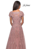 Picture of: Long A-Line Evening Dress with Short Sleeves in Blush, Detail Picture 2
