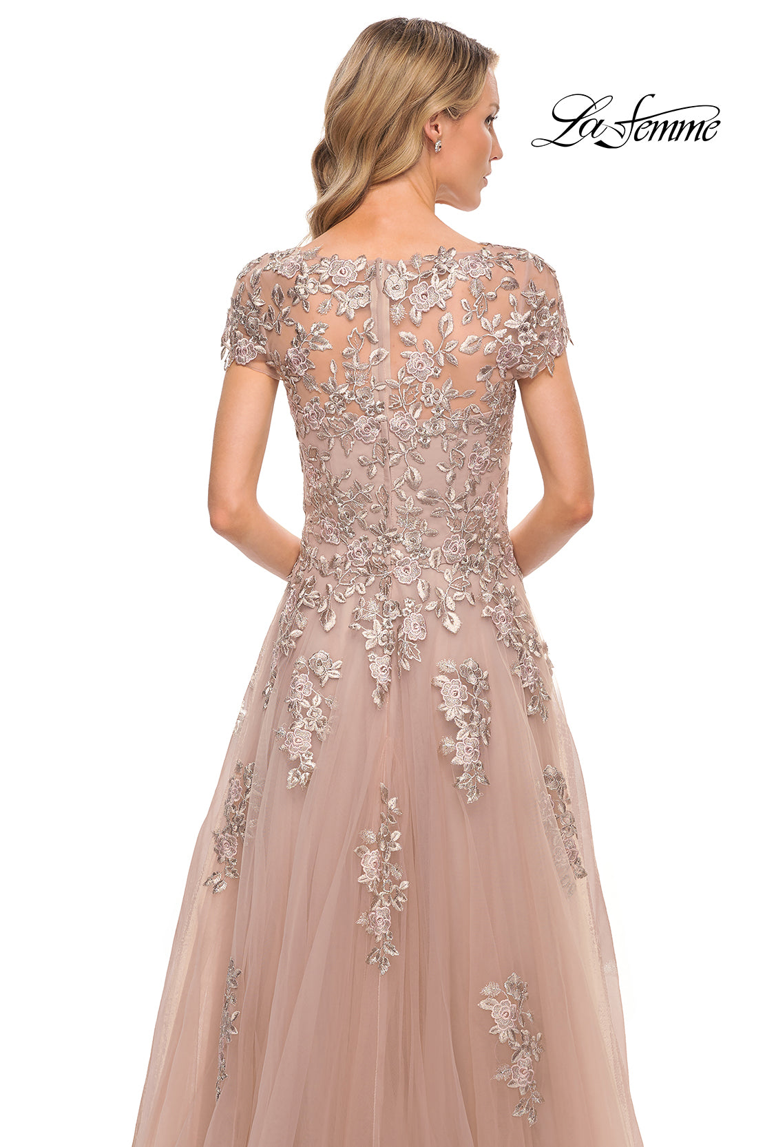 Picture of: Gorgeous Lace and Tulle Gown with Full Skirt and Sleeves in Pink, Style: 29829, Detail Picture 2