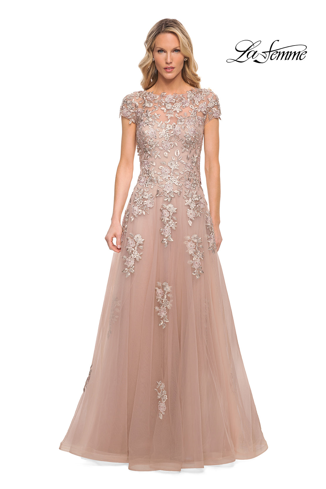 Picture of: Gorgeous Lace and Tulle Gown with Full Skirt and Sleeves in Pink, Style: 29829, Detail Picture 4