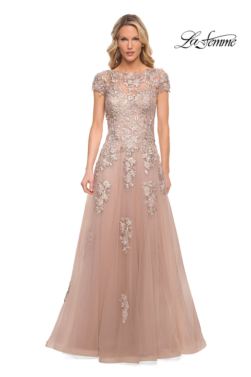 Picture of: Gorgeous Lace and Tulle Gown with Full Skirt and Sleeves in Pink, Style: 29829, Detail Picture 4