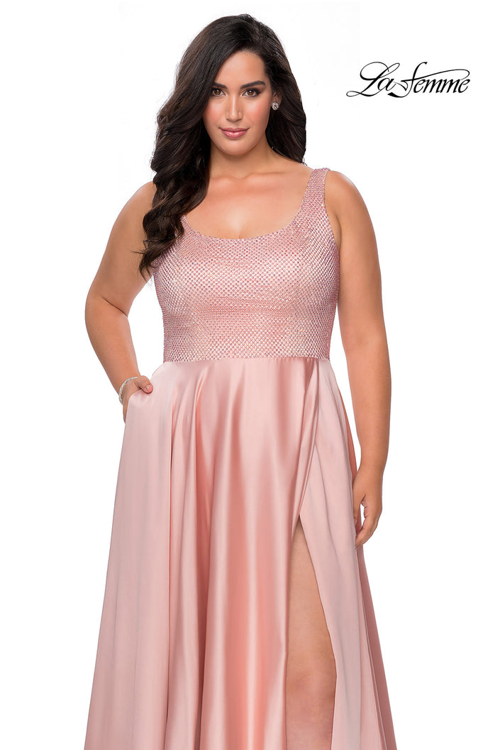 Picture of: Rhinestone Bodice Plus Size Prom Gown with Pockets in Blush, Style: 28879, Detail Picture 1