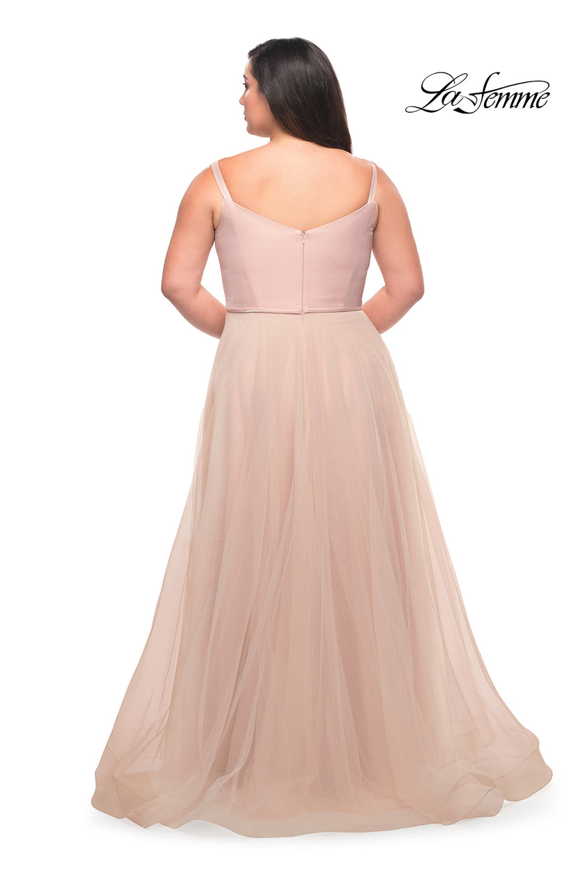 Picture of: Long Plus Size Gown with Tulle Skirt and Satin Top in Blush, Style: 29072, Detail Picture 2