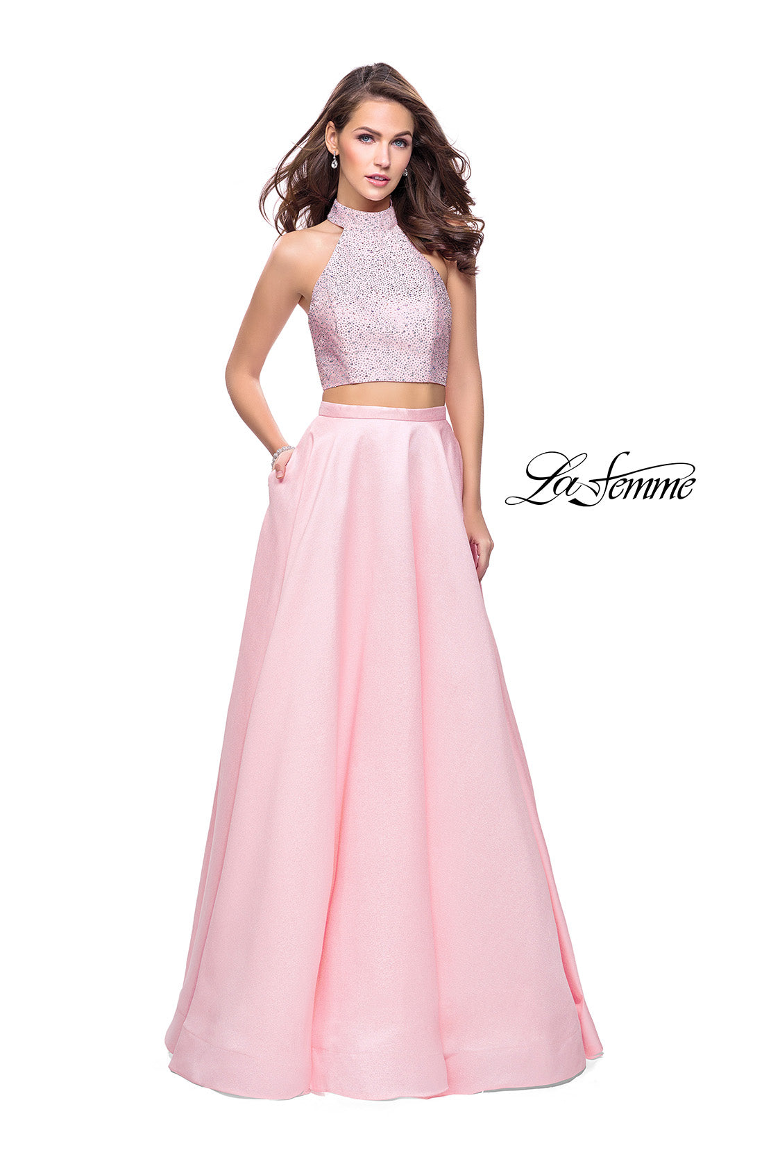 Picture of: Mikado Two Piece A-line Dress with Metallic Beading in Blush, Style: 25705, Main Picture