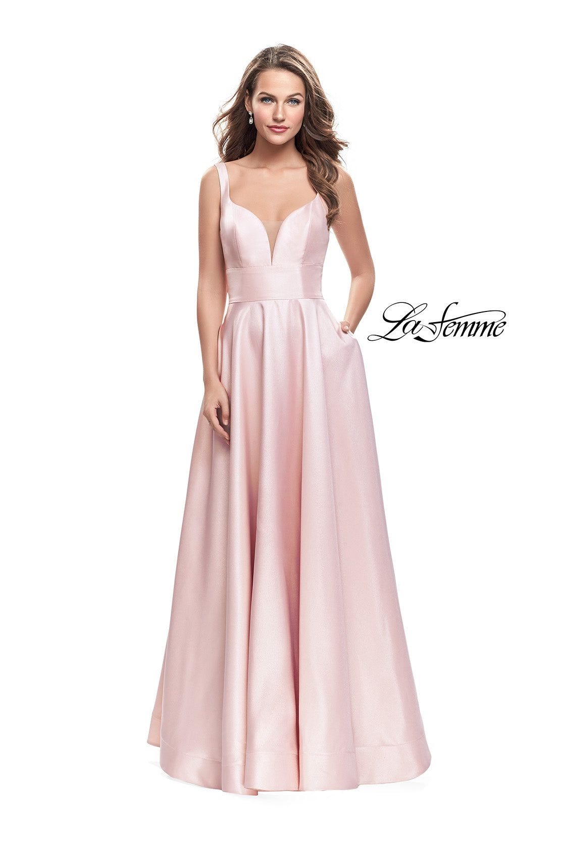 Picture of: A-Line Ball Gown with V Open Back and Pockets in Blush, Style: 26015, Main Picture