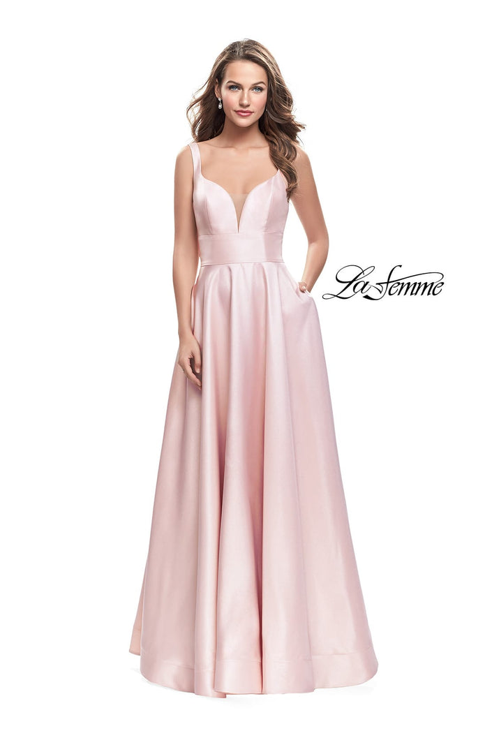 Picture of: A-Line Ball Gown with V Open Back and Pockets in Blush, Style: 26015, Main Picture