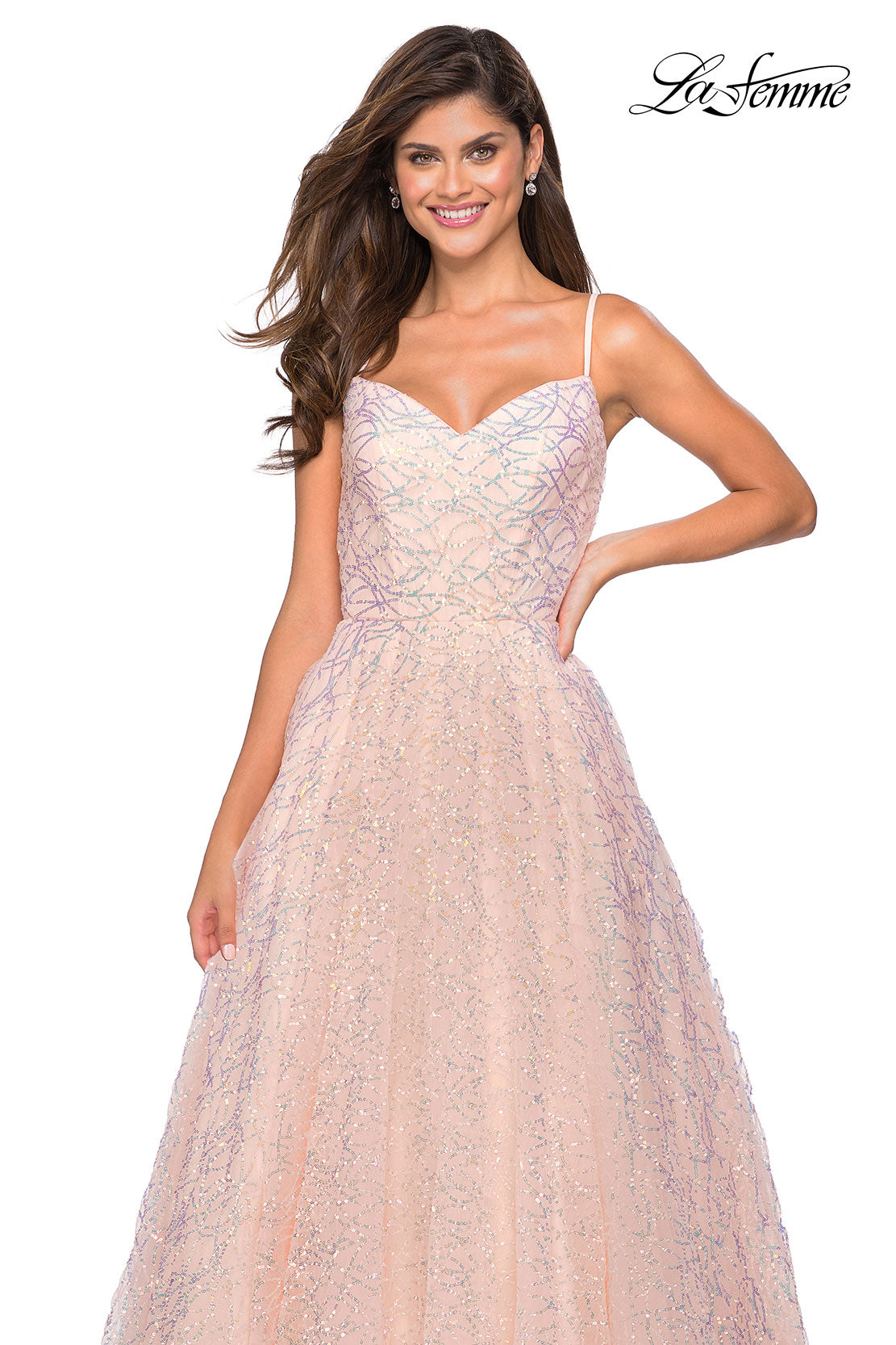Picture of: Sweetheart Sequin Dress with Criss Cross Straps in Blush, Style: 27541, Main Picture