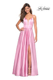Picture of: Long Satin Formal Gown with Leg Slit and Strappy Back in Blush, Style: 26994, Detail Picture 8