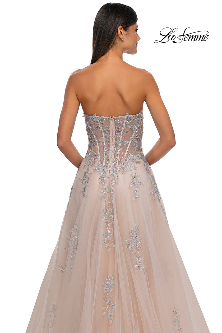 Picture of: Tulle A-line Prom Dress with Gorgeous Rhinestone Lace Applique in Blush, Style: 33028, Detail Picture 8