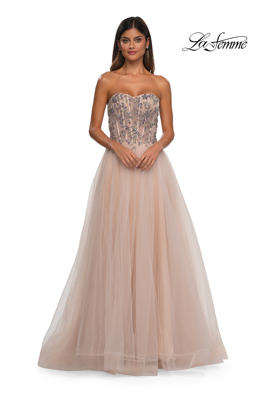 Picture of: A-line Tulle Prom Dress with Stunning Floral Beaded Design in Blush, Style: 32862, Detail Picture 9
