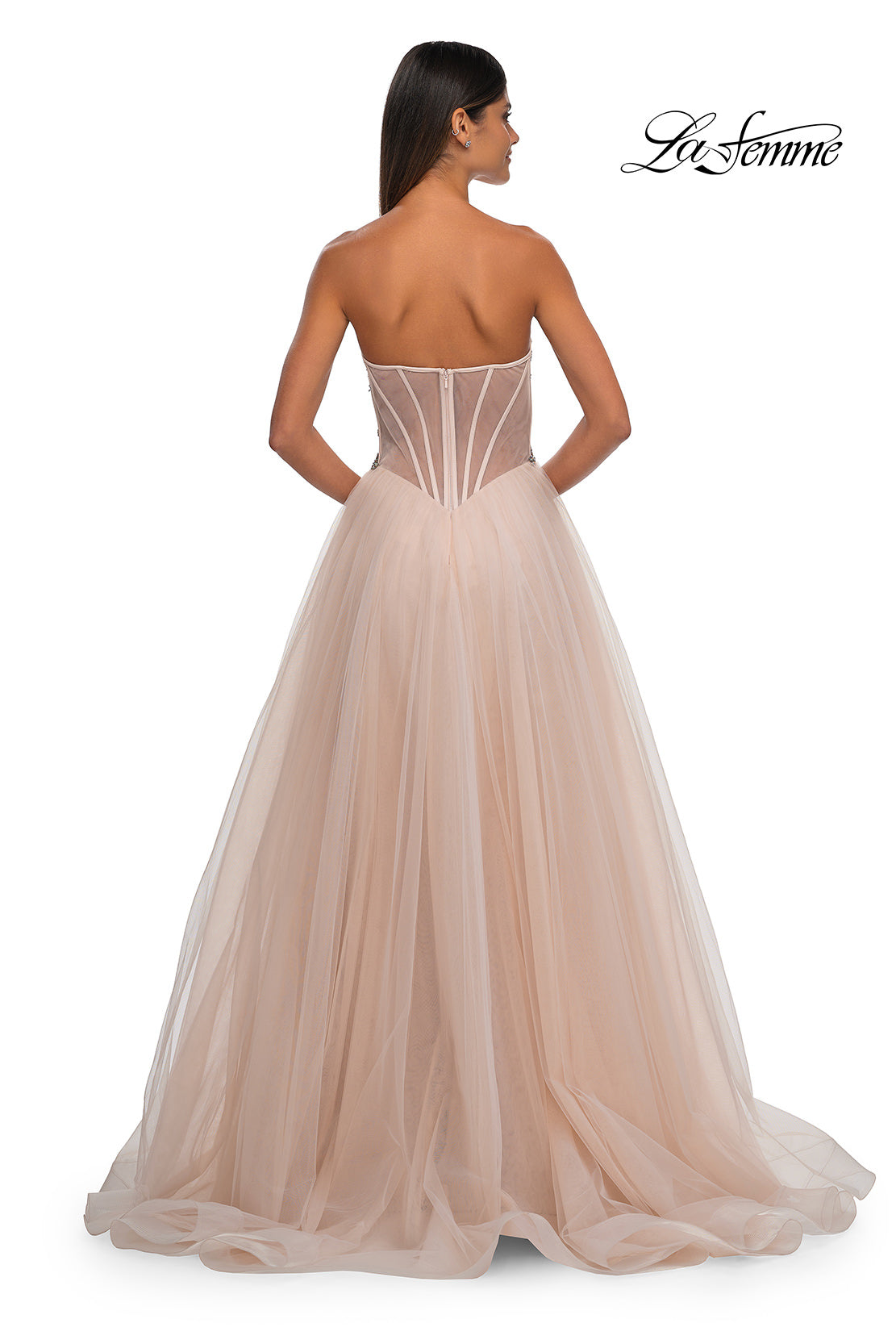 Picture of: Tulle A-line Prom Dress with Beautiful Rhinestone Side Detail in Blush, Style: 32767, Detail Picture 10