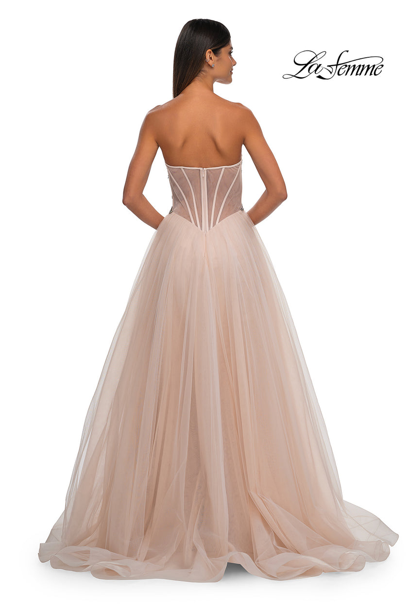 Picture of: Tulle A-line Prom Dress with Beautiful Rhinestone Side Detail in Blush, Style: 32767, Detail Picture 10