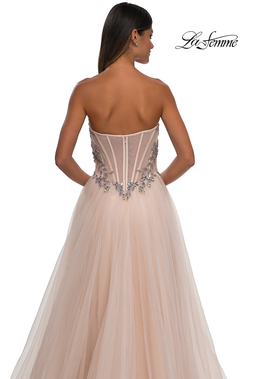 Picture of: A-line Tulle Prom Dress with Stunning Floral Beaded Design in Blush, Style: 32862, Detail Picture 10