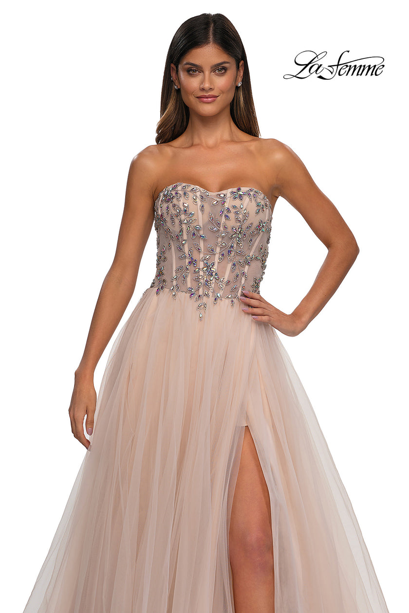 Picture of: A-line Tulle Prom Dress with Stunning Floral Beaded Design in Blush, Style: 32862, Detail Picture 11
